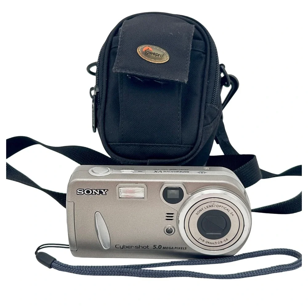 Sony Cyber-shot DSC-P92 5.0MP Digital Camera Silver Lowepro Z-10 Case & SIM Card